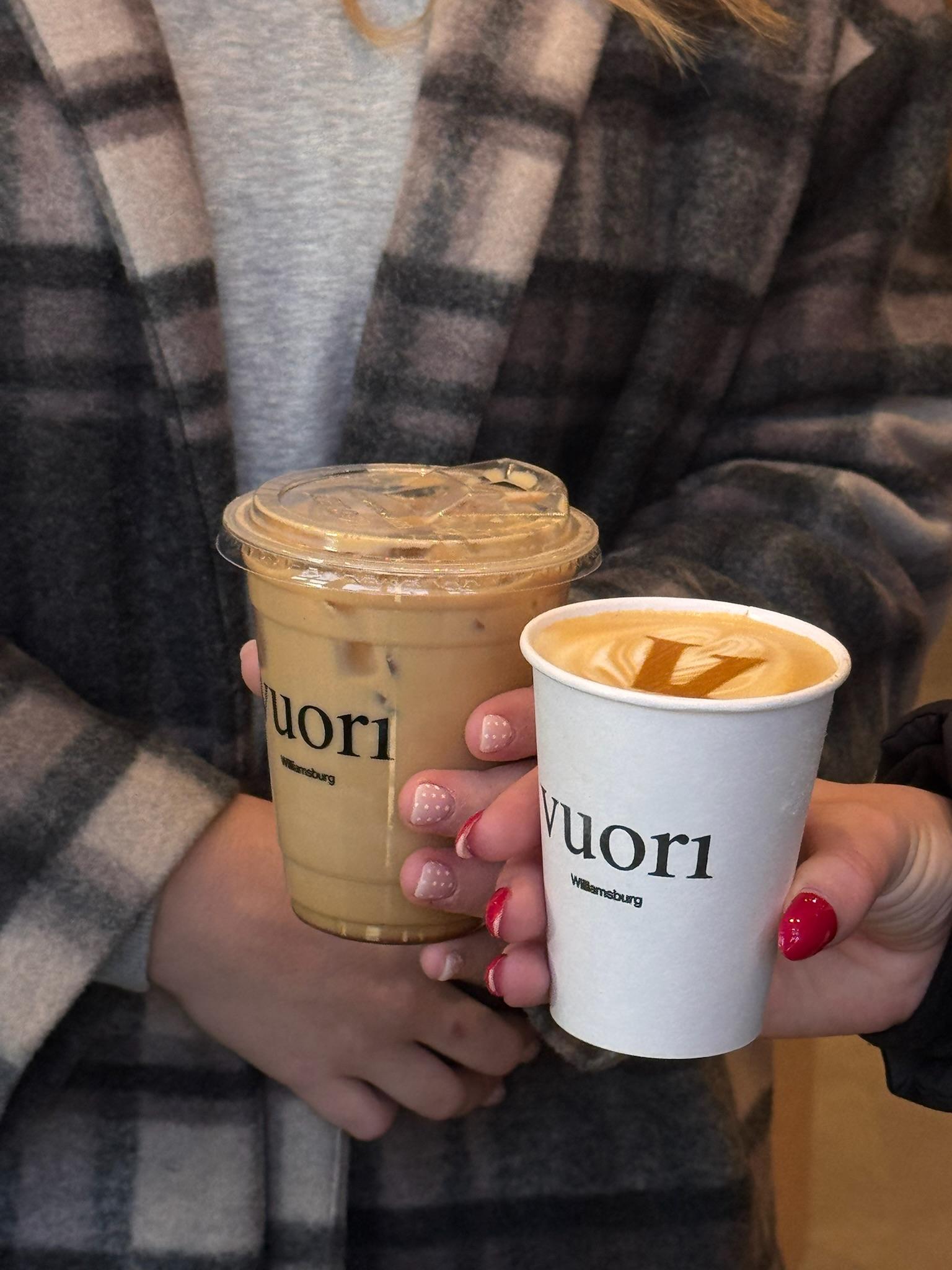 Close-up of latte art in a ceramic cup